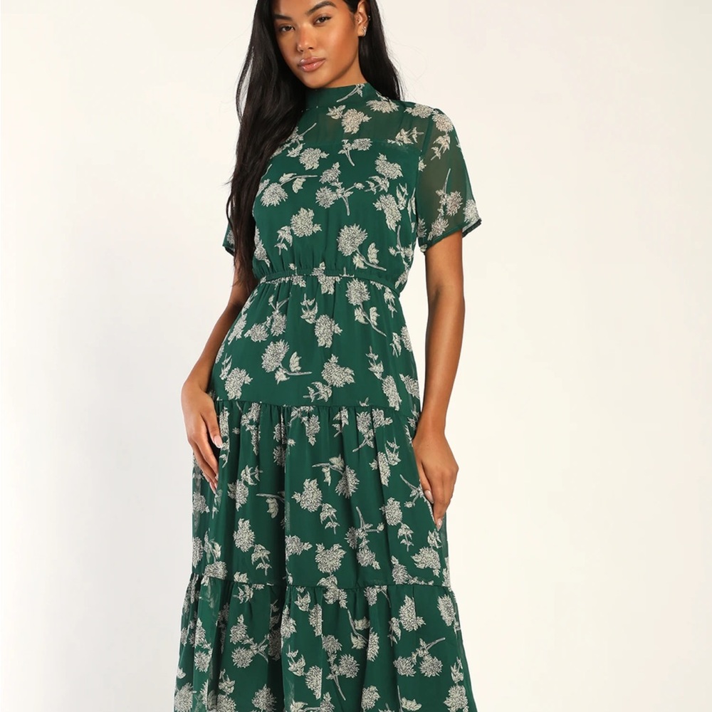 Lulu's Dark Green Floral Maxi Dress